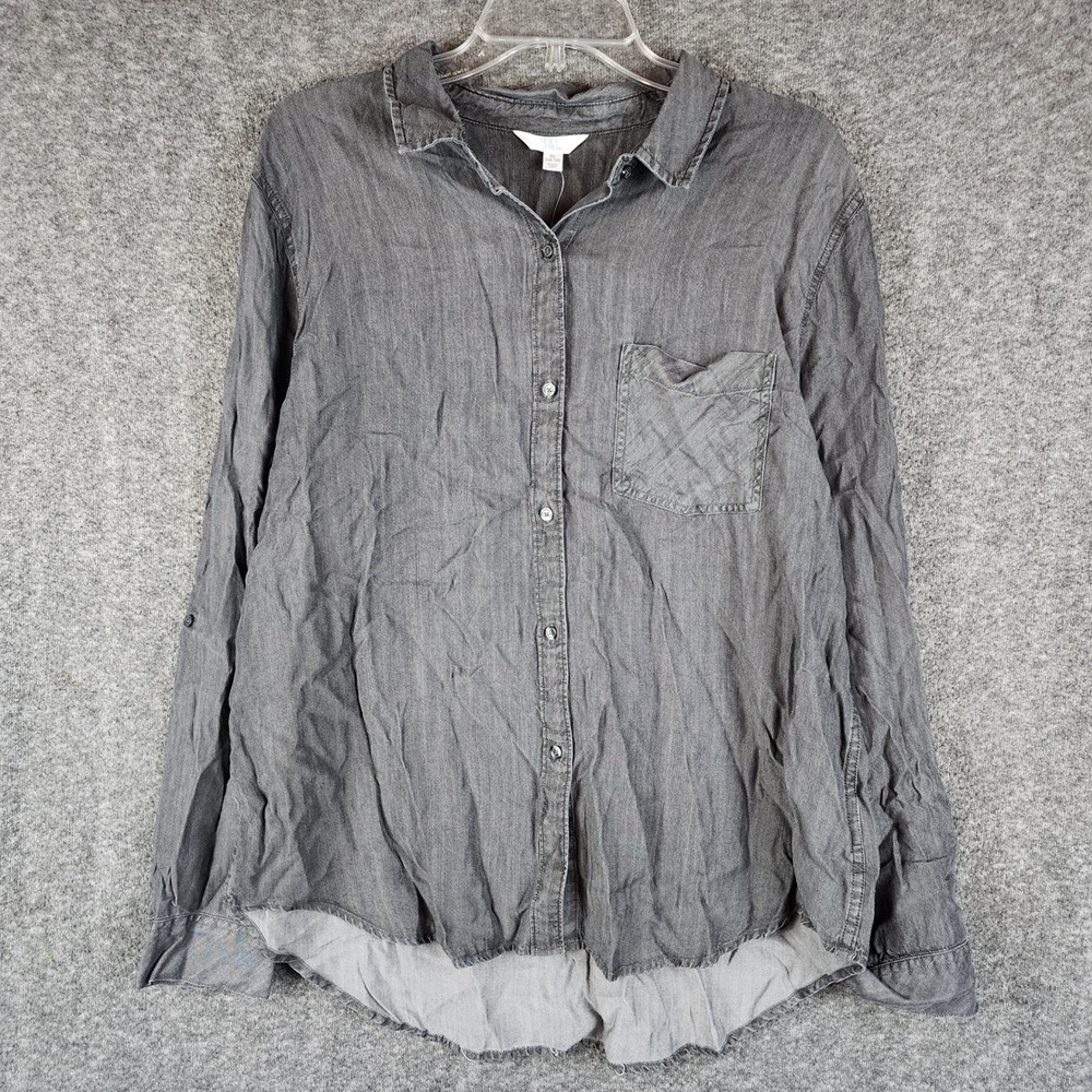 Time and Tru Shirt Womens XL TT LS Chambray Black Button-Down NEW